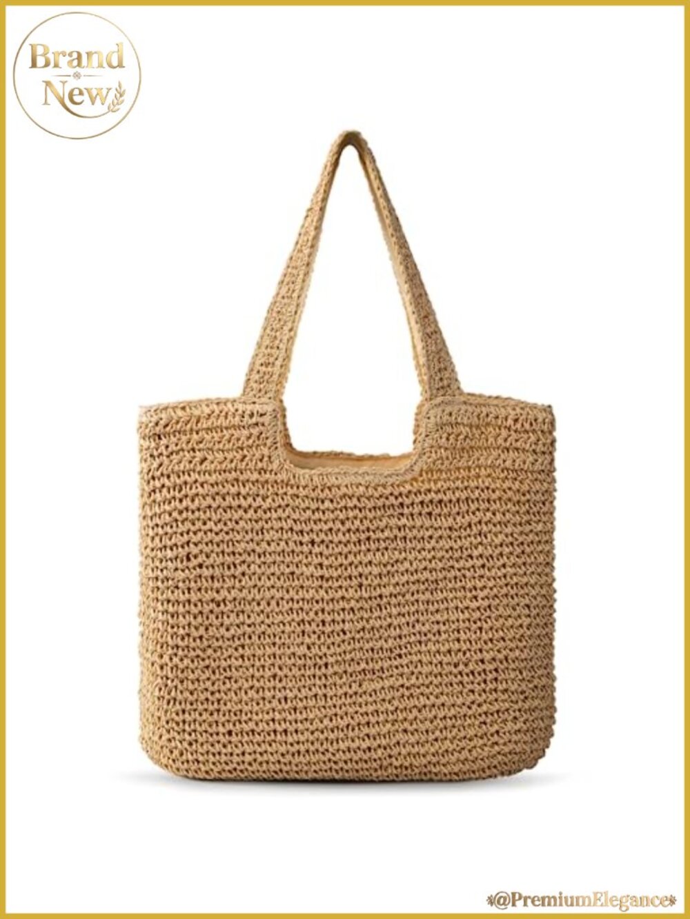 Large Woven Straw Tote Bag Waterproof Summer Beach Bag Shoulder Handbag